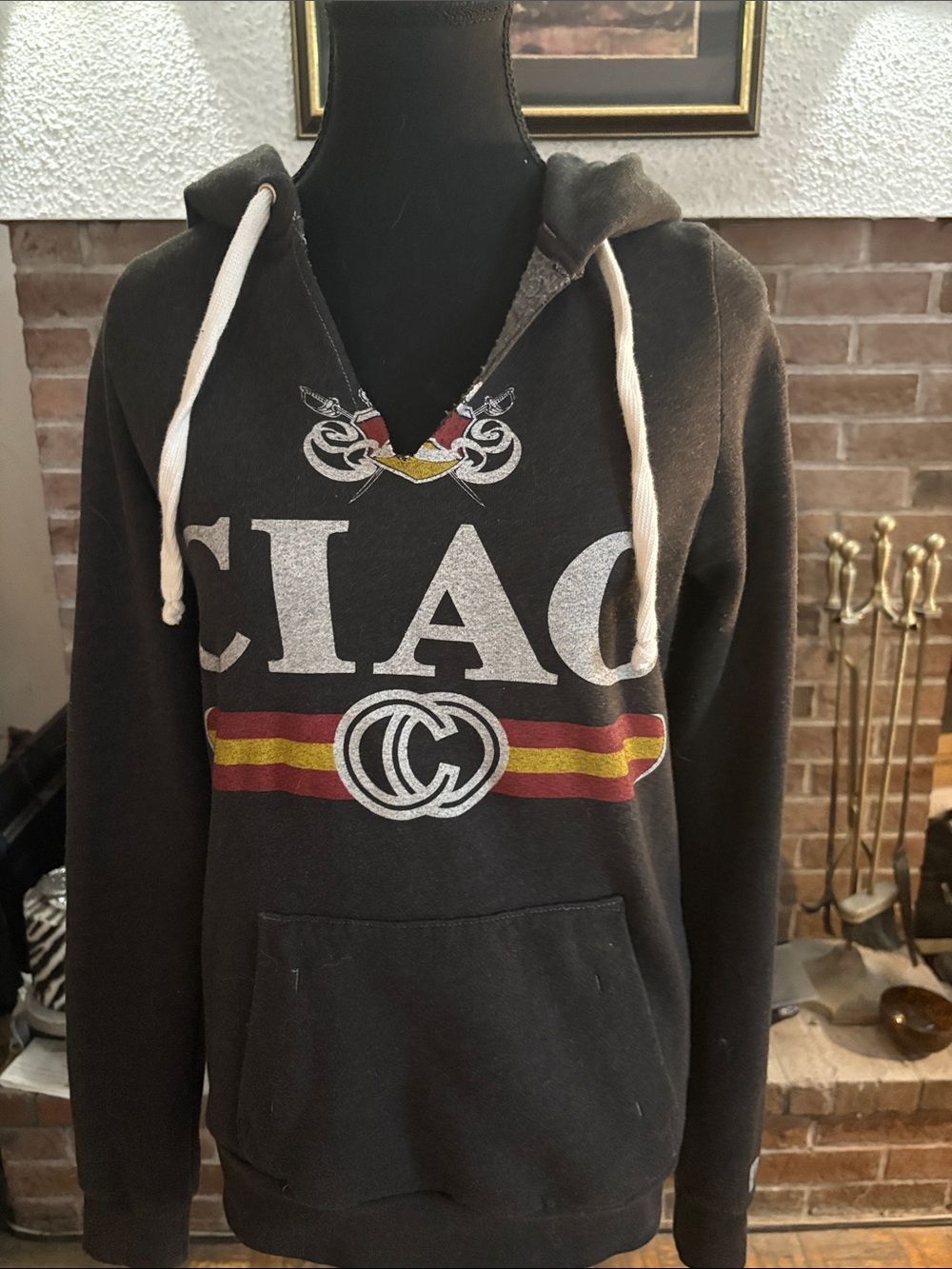 Rebel Yell Black CIAO Graphic Hoodie with Red and Gold Stripes